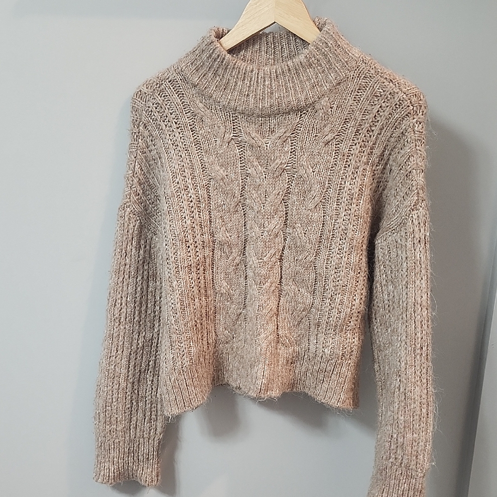 Dynamite Textured Knit Turtleneck Sweater - Brown